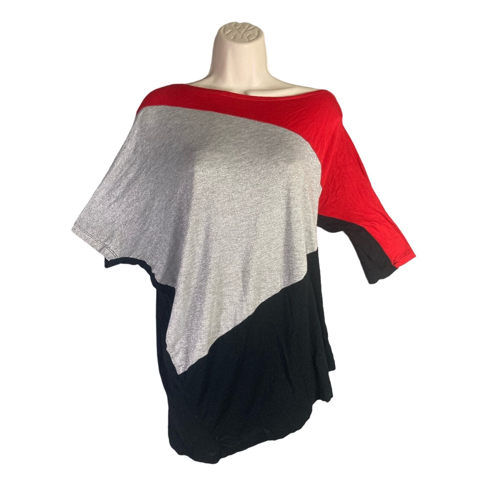 Bongo Shirt Womens XL Colorblock Tunic Top Glitter Sparkle 3/4 Dolman Sleeve - Thumbnail 2