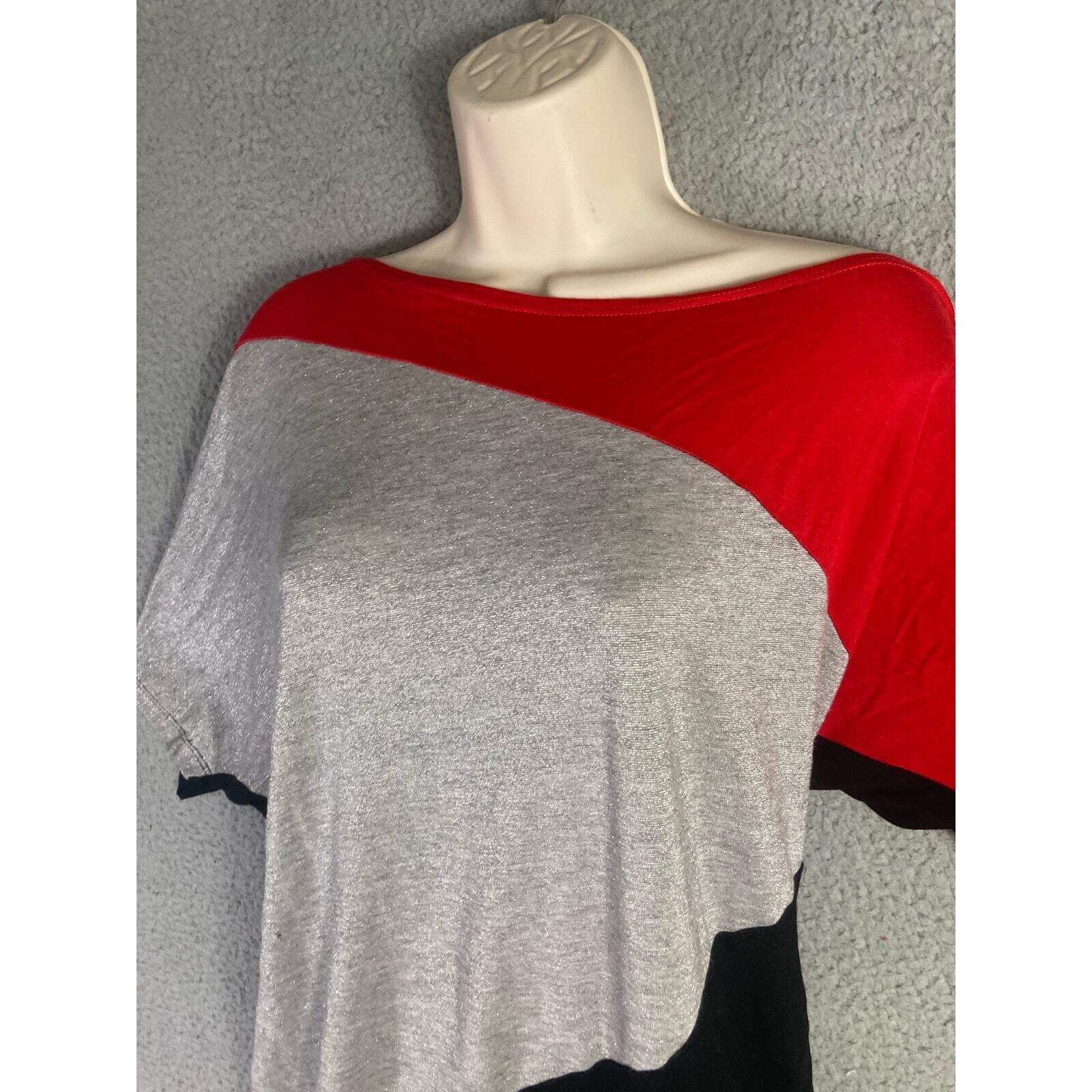 Bongo Shirt Womens XL Colorblock Tunic Top Glitter Sparkle 3/4 Dolman Sleeve - Thumbnail 6