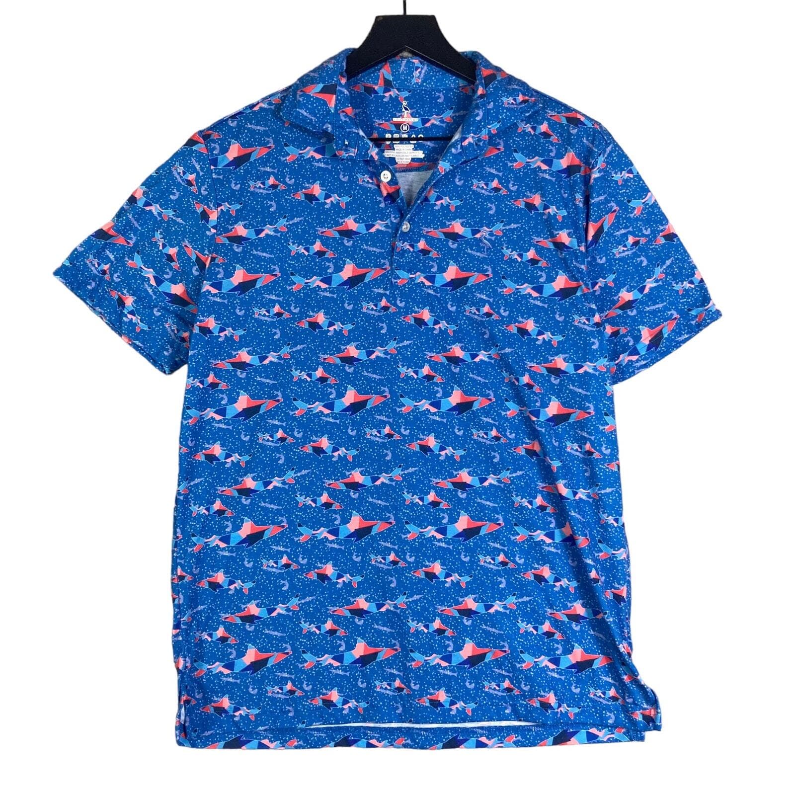 Tailorbyrd Polo Shirt Mens M Blue Shark Graphic Print Performance Golf Tee Gym - Thumbnail 2