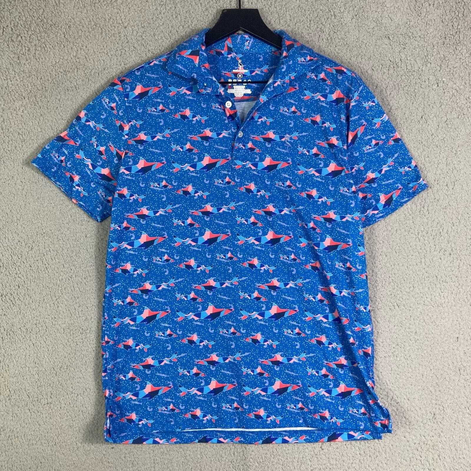 Tailorbyrd Polo Shirt Mens M Blue Shark Graphic Print Performance Golf Tee Gym - Thumbnail 3
