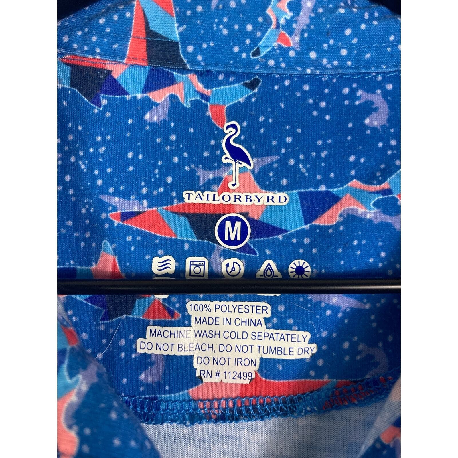 Tailorbyrd Polo Shirt Mens M Blue Shark Graphic Print Performance Golf Tee Gym - Thumbnail 5