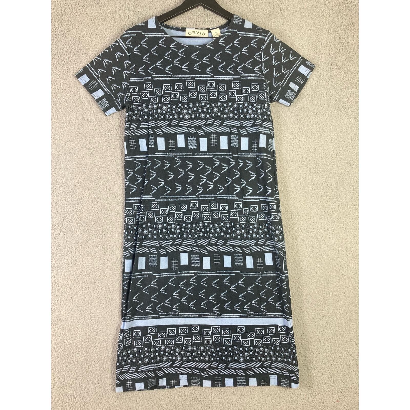 Orvis Women's XS Black Geometric T-Shirt Dress Vintage CasualShort Sleeve - Thumbnail 6