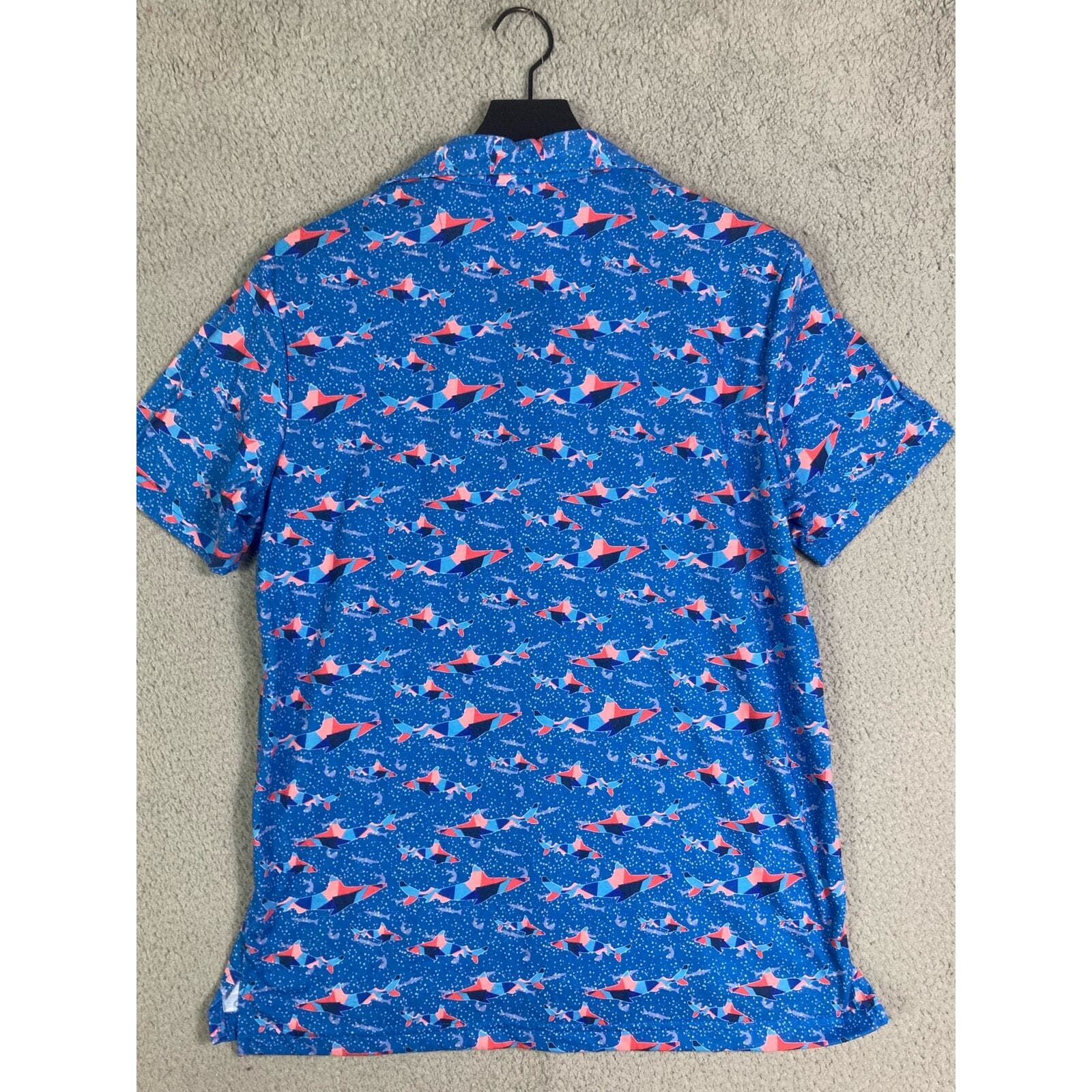 Tailorbyrd Polo Shirt Mens M Blue Shark Graphic Print Performance Golf Tee Gym - Thumbnail 6