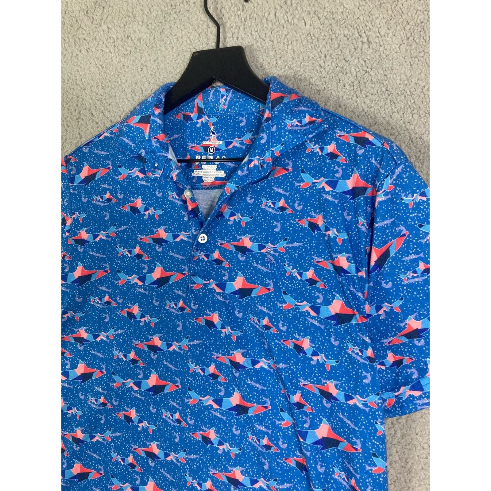 Tailorbyrd Polo Shirt Mens M Blue Shark Graphic Print Performance Golf Tee Gym - Thumbnail 7