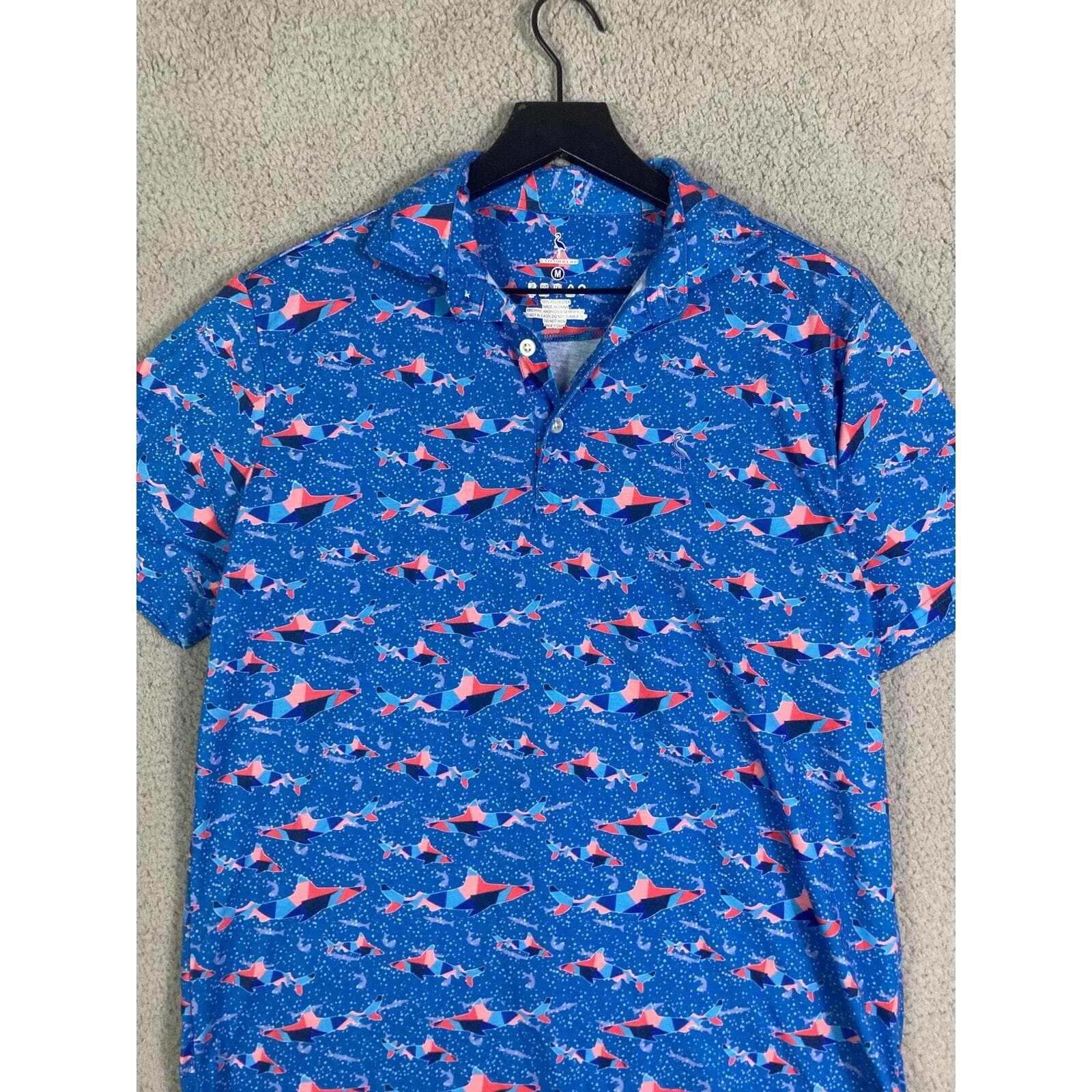 Tailorbyrd Polo Shirt Mens M Blue Shark Graphic Print Performance Golf Tee Gym - Thumbnail 8