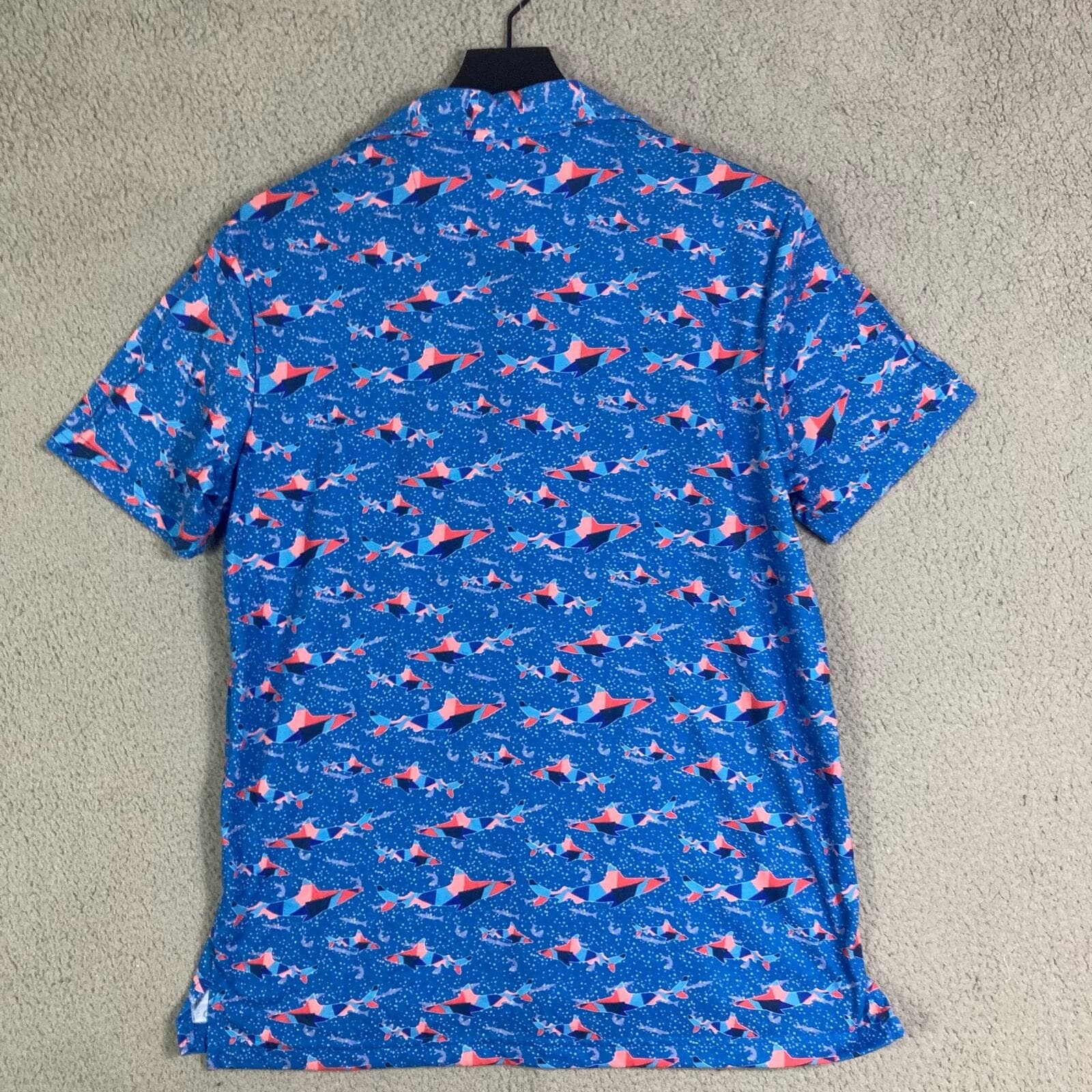 Tailorbyrd Polo Shirt Mens M Blue Shark Graphic Print Performance Golf Tee Gym - Thumbnail 9