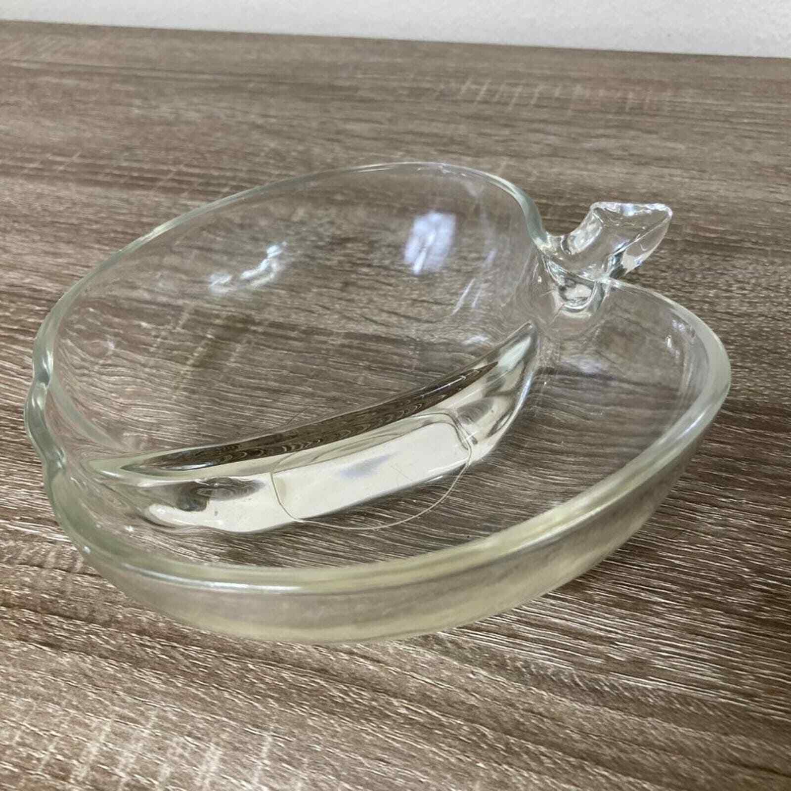 Vintage Apple Glass Dish Candy Trinket Divided Center Clear Heavy Shape Unique - Thumbnail 5