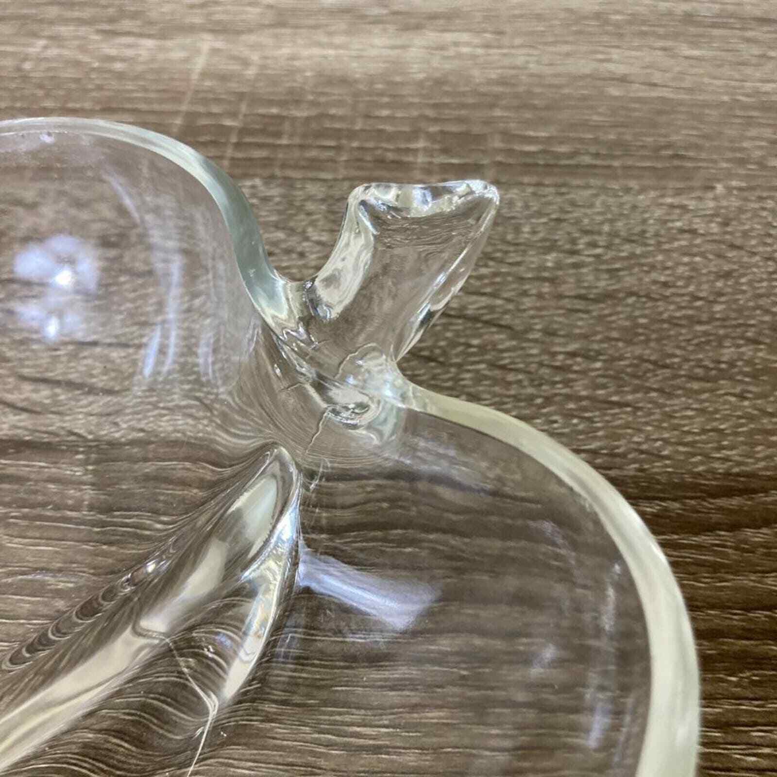 Vintage Apple Glass Dish Candy Trinket Divided Center Clear Heavy Shape Unique - Thumbnail 8