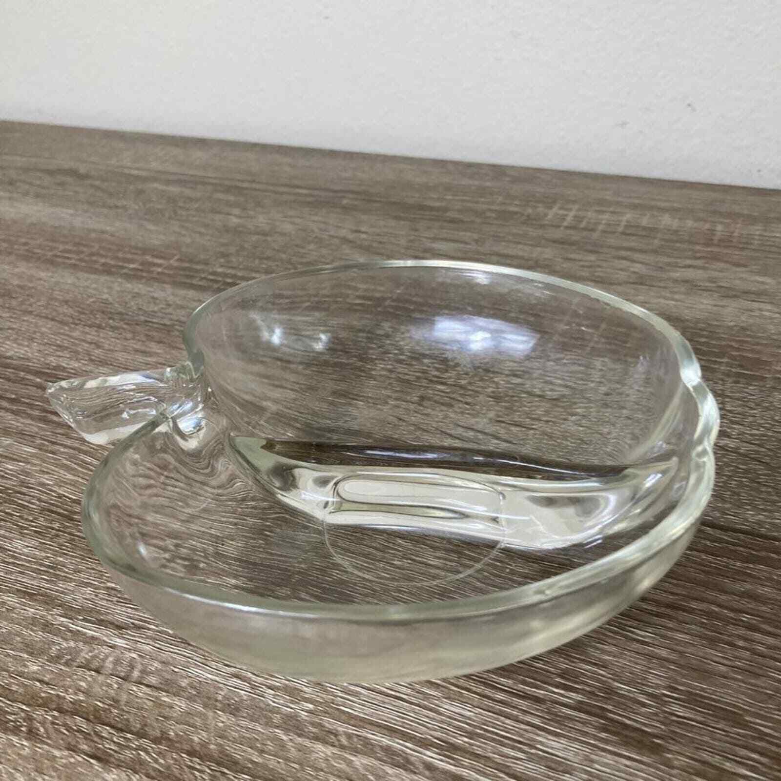 Vintage Apple Glass Dish Candy Trinket Divided Center Clear Heavy Shape Unique - Thumbnail 7
