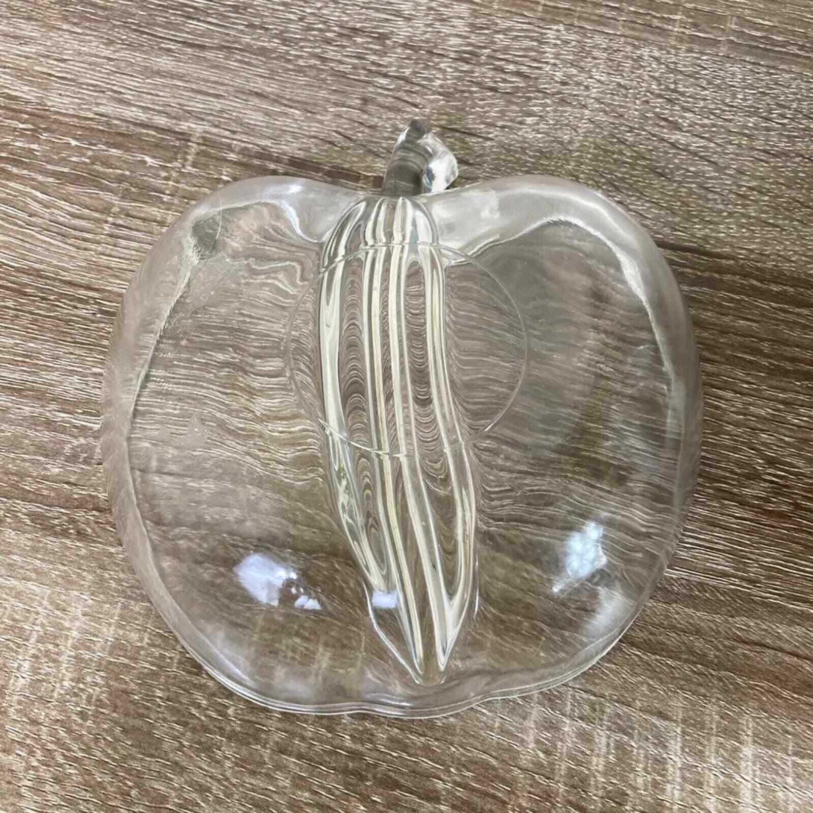 Vintage Apple Glass Dish Candy Trinket Divided Center Clear Heavy Shape Unique - Thumbnail 9