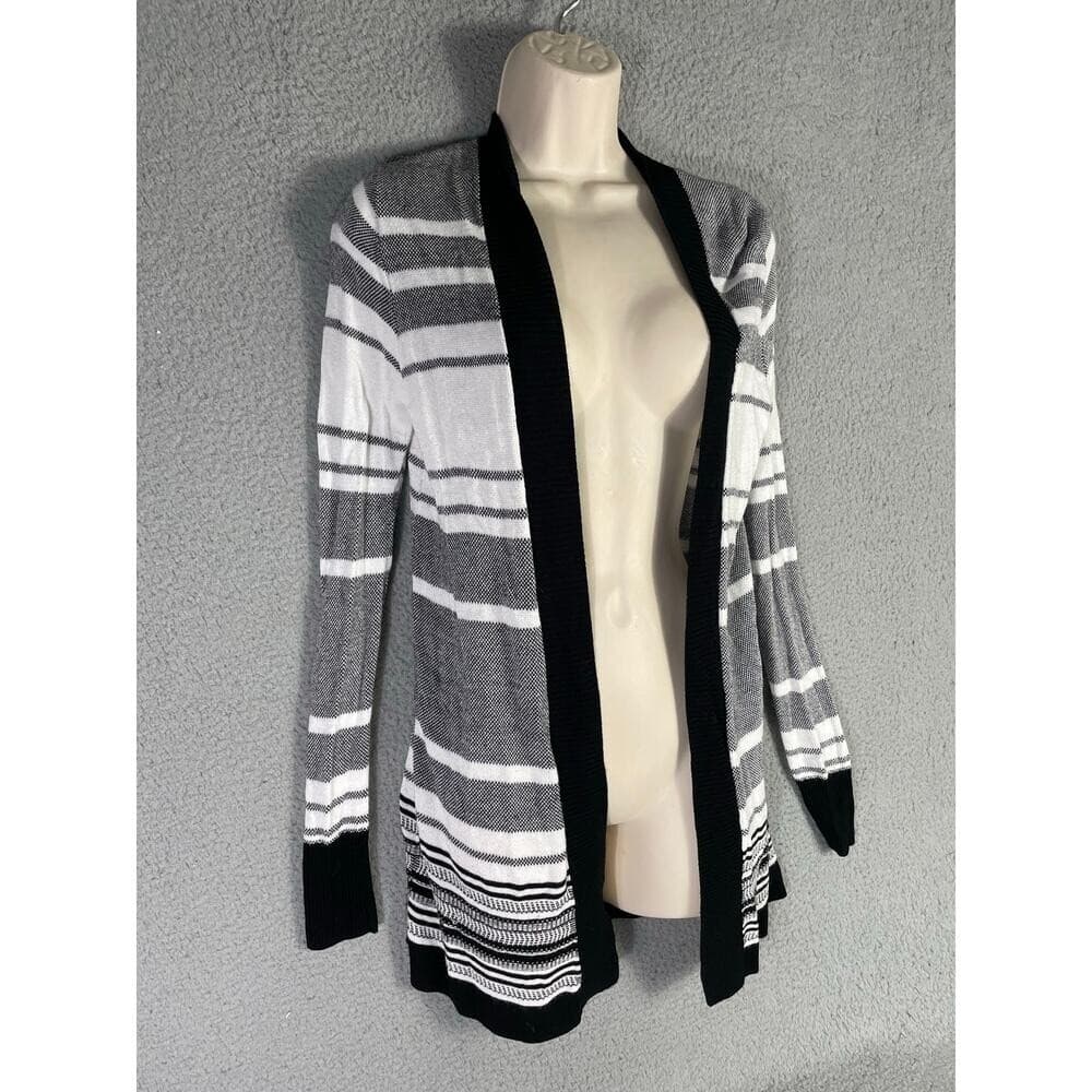 Apt. 9 Women’s Cardigan Small Gray Black White Striped Long Sleeve Open Front - Thumbnail 4