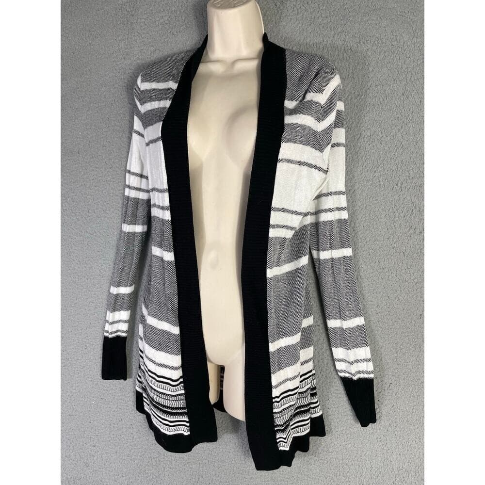 Apt. 9 Women’s Cardigan Small Gray Black White Striped Long Sleeve Open Front - Thumbnail 2