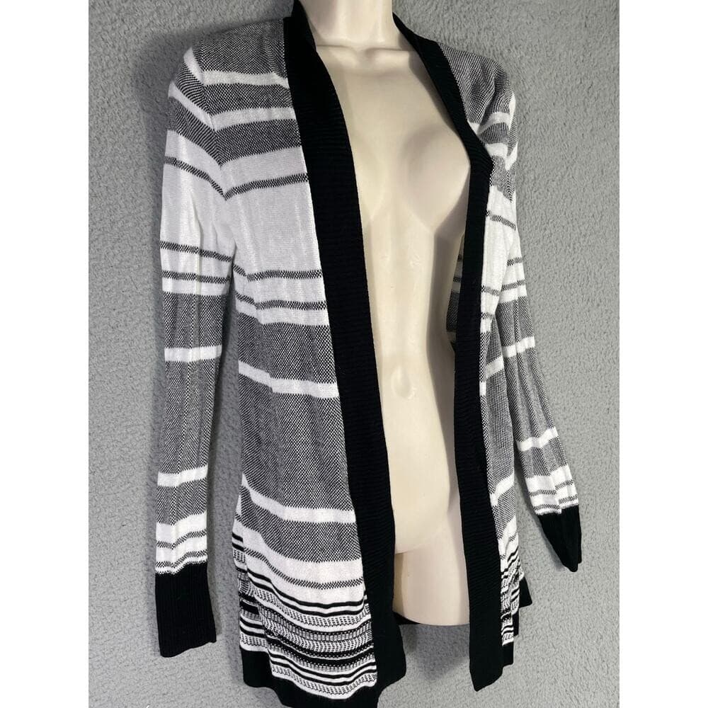 Apt. 9 Women’s Cardigan Small Gray Black White Striped Long Sleeve Open Front - Thumbnail 3