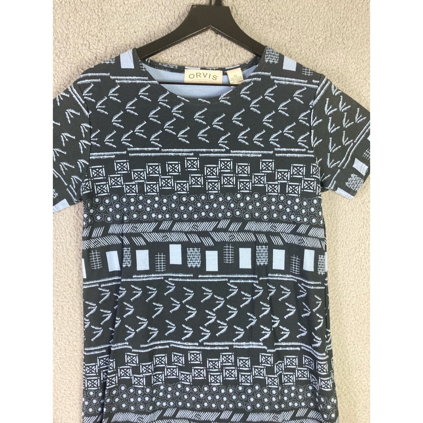 Orvis Women's XS Black Geometric T-Shirt Dress Vintage CasualShort Sleeve - Thumbnail 3