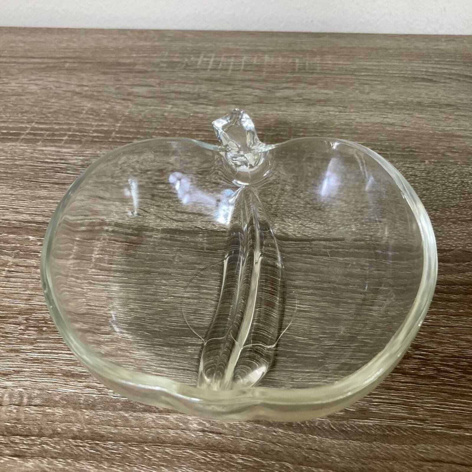 Vintage Apple Glass Dish Candy Trinket Divided Center Clear Heavy Shape Unique - Thumbnail 3