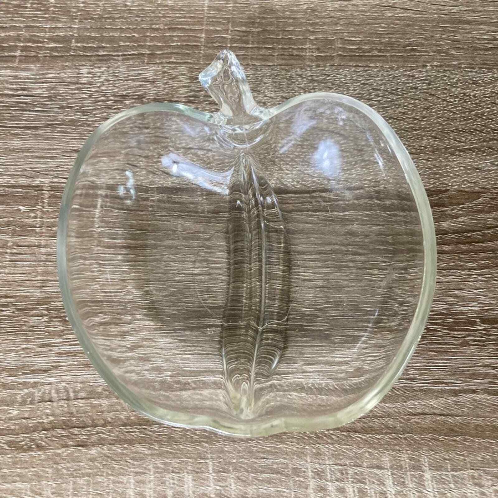 Vintage Apple Glass Dish Candy Trinket Divided Center Clear Heavy Shape Unique - Thumbnail 4