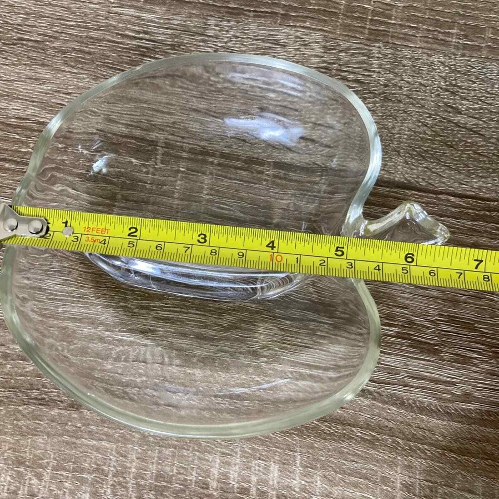 Vintage Apple Glass Dish Candy Trinket Divided Center Clear Heavy Shape Unique - Thumbnail 2