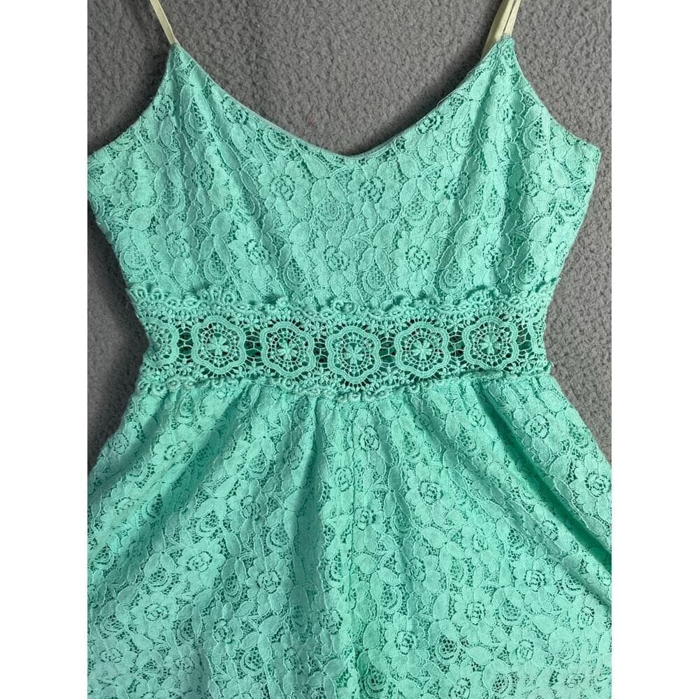 Womens Small Mint Green Lace Romper Spaghetti Strap Fit Flare Summer Outfit - Thumbnail 5