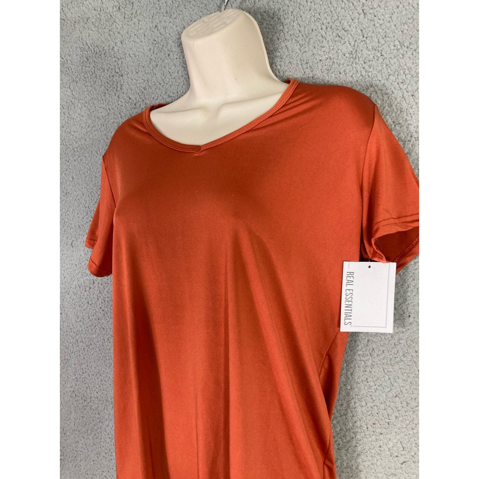 Real Essentials Womens Medium Orange V Neck Athletic Workout Gym Active Tee - Thumbnail 10