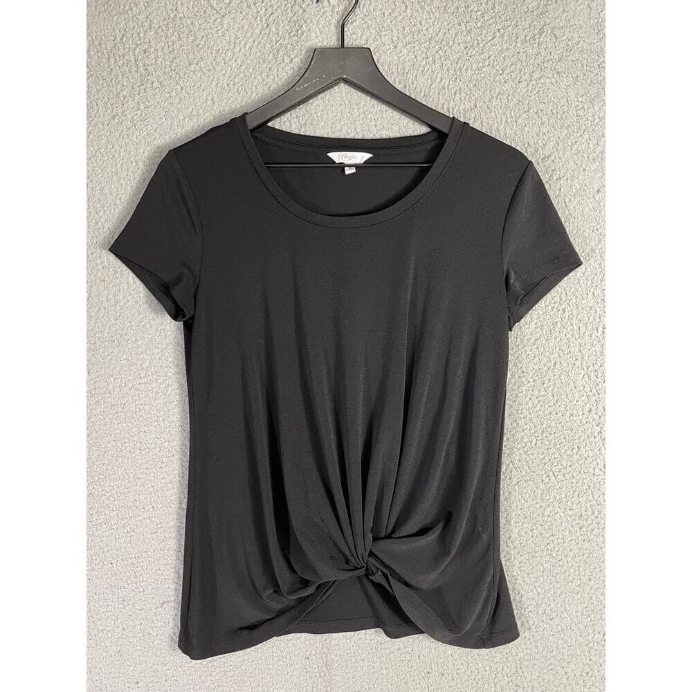 Candie's Knot-Front Scoop Tee Women M Black Soft Stretch Casual Minimalist Basic - Thumbnail 3