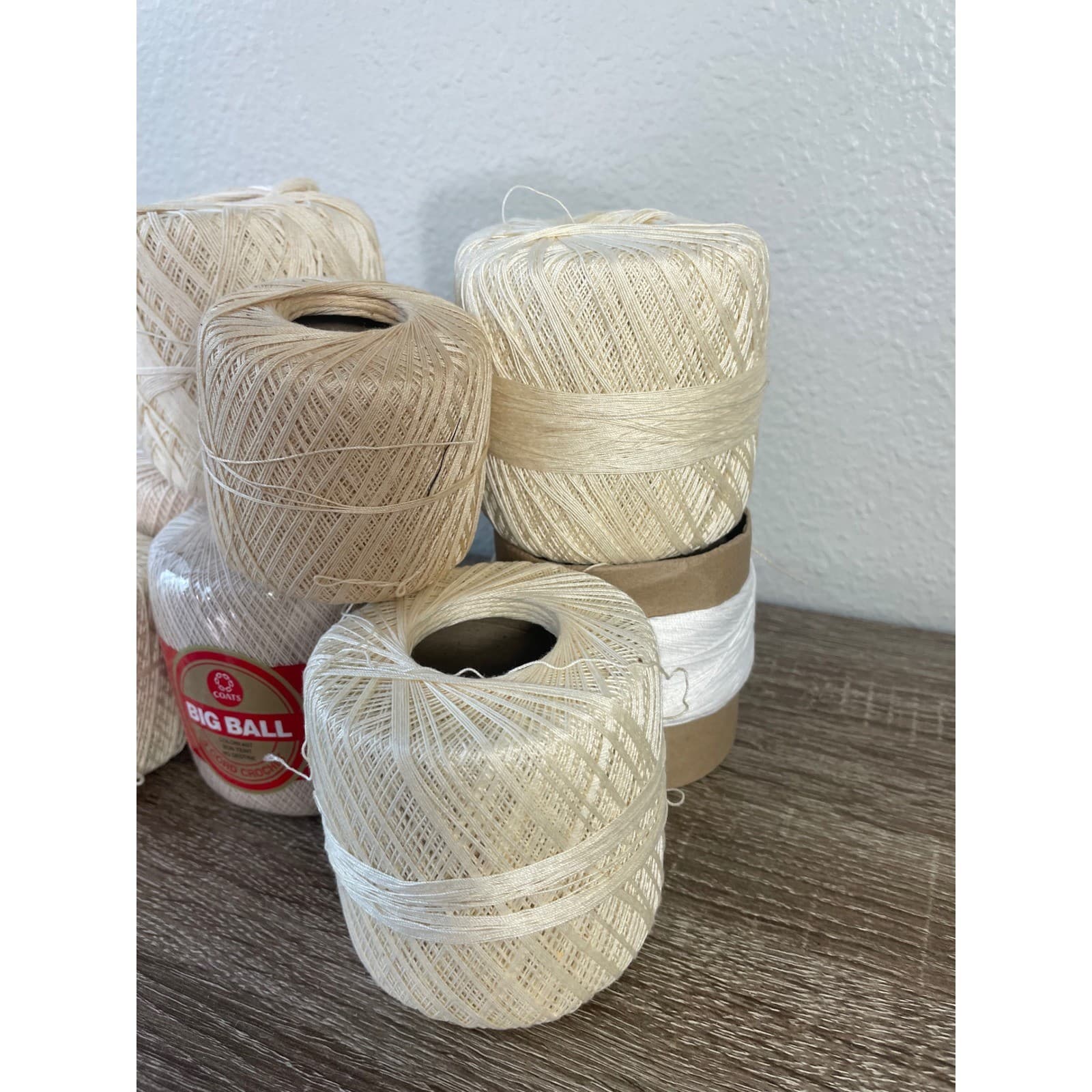Vintage Coats & Clark Big Ball 3 Cord Crochet Thread Ecru Lot 3 Cotton Spools - Thumbnail 6