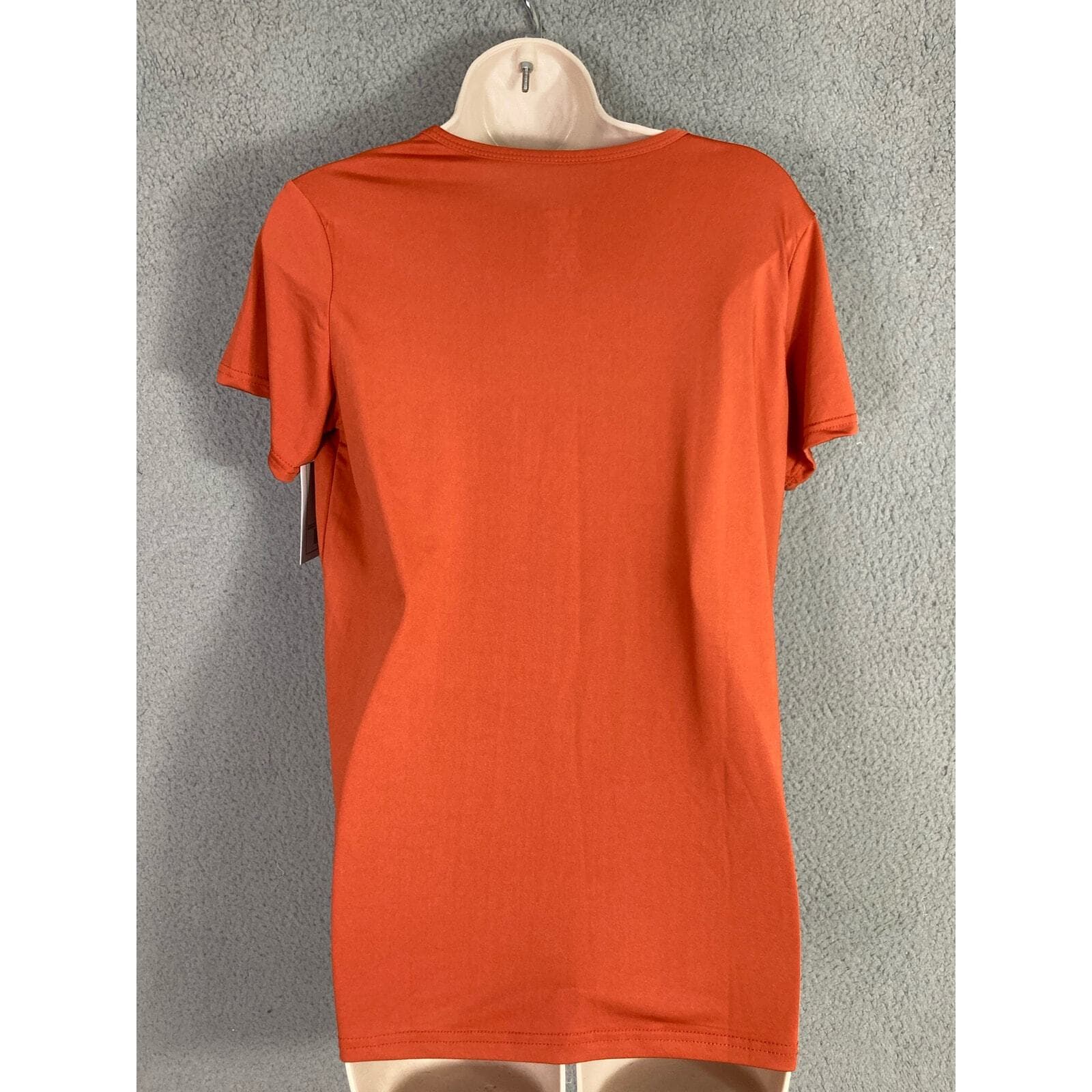 Real Essentials Womens Medium Orange V Neck Athletic Workout Gym Active Tee - Thumbnail 8