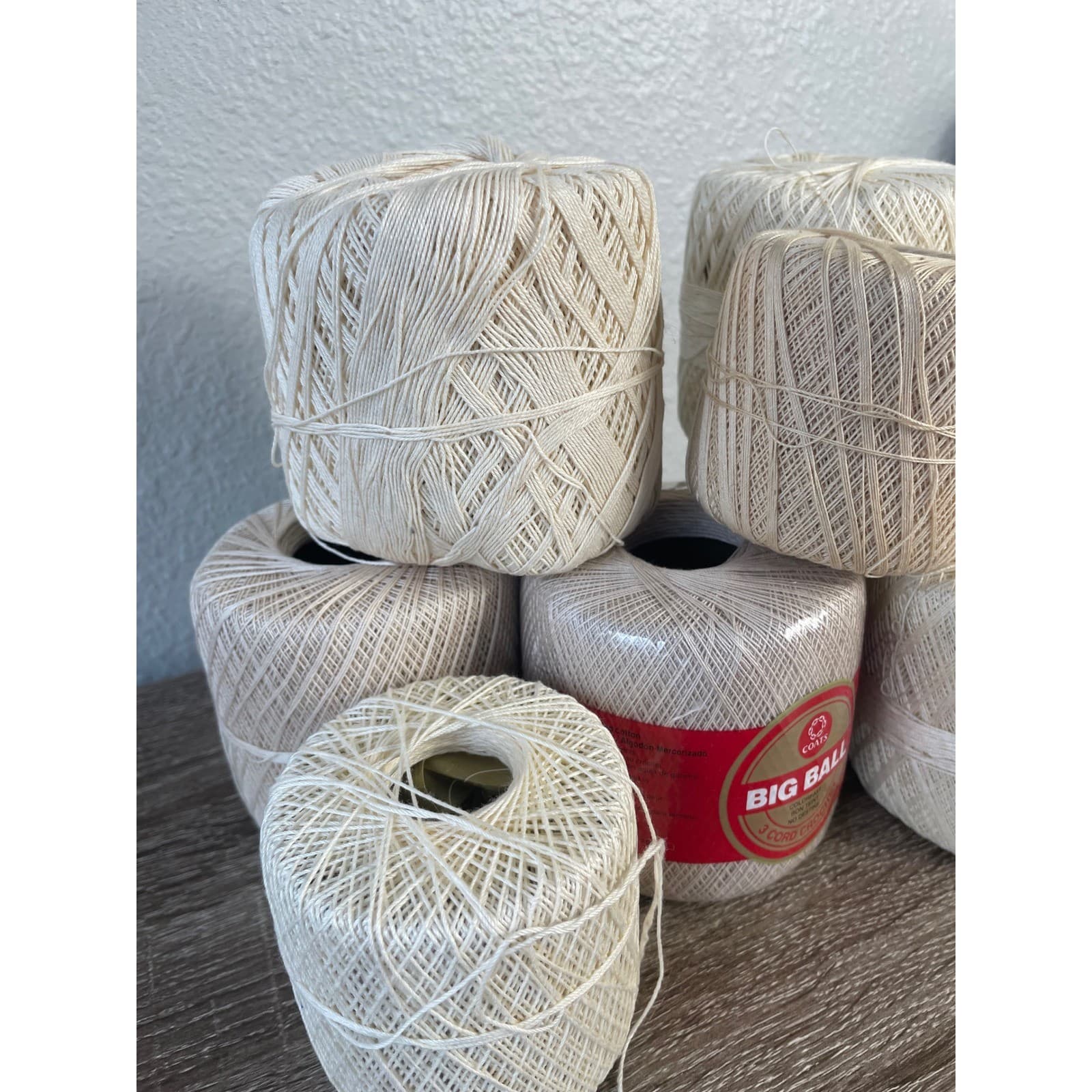 Vintage Coats & Clark Big Ball 3 Cord Crochet Thread Ecru Lot 3 Cotton Spools - Thumbnail 7