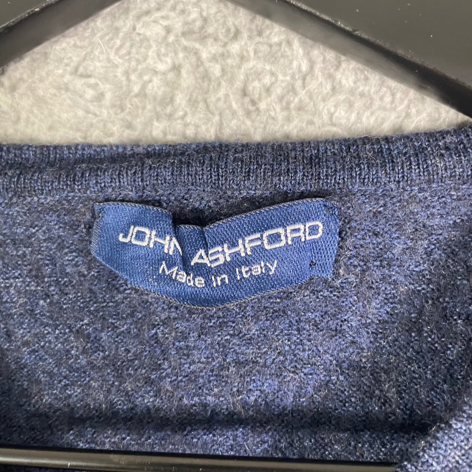 John Ashford Navy Blue V-Neck Sweater Vest Textured Knit Made in Italy Mens - Thumbnail 2