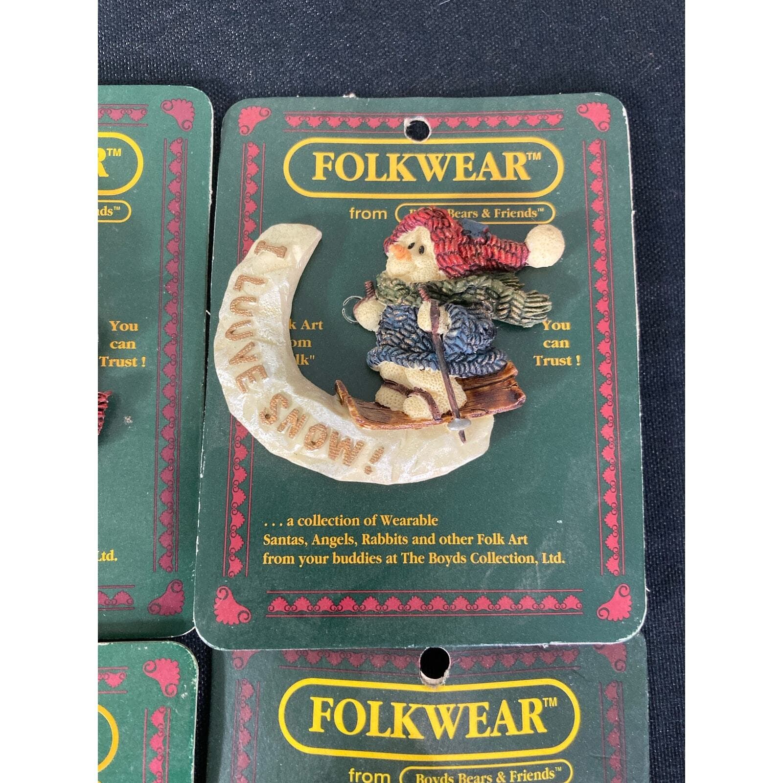 Boyds Bears Pin Lot 5 Vintage 90s Folk Art Brooch Pins Collectible New Old Stock - Thumbnail 3