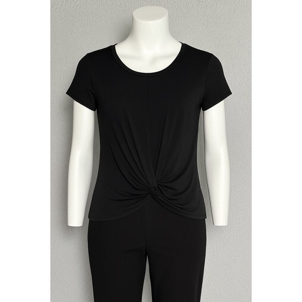 Candie's Knot-Front Scoop Tee Women M Black Soft Stretch Casual Minimalist Basic - Thumbnail 2