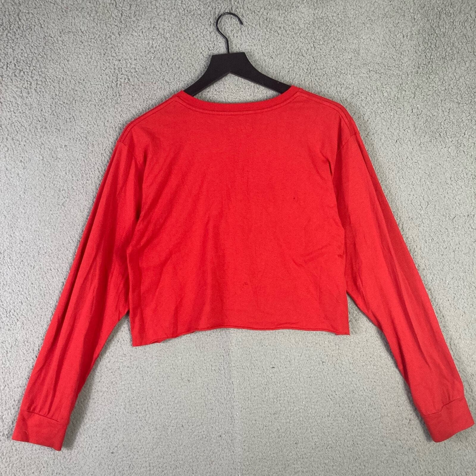 Coca Cola Classic Logo Cropped Long Sleeve T Shirt Red Unisex Large Graphic - Thumbnail 5