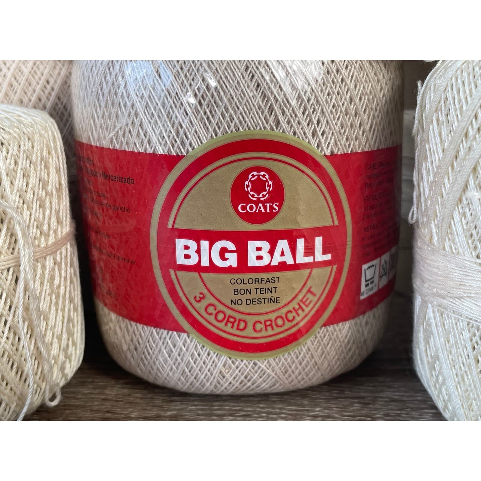 Vintage Coats & Clark Big Ball 3 Cord Crochet Thread Ecru Lot 3 Cotton Spools - Thumbnail 4