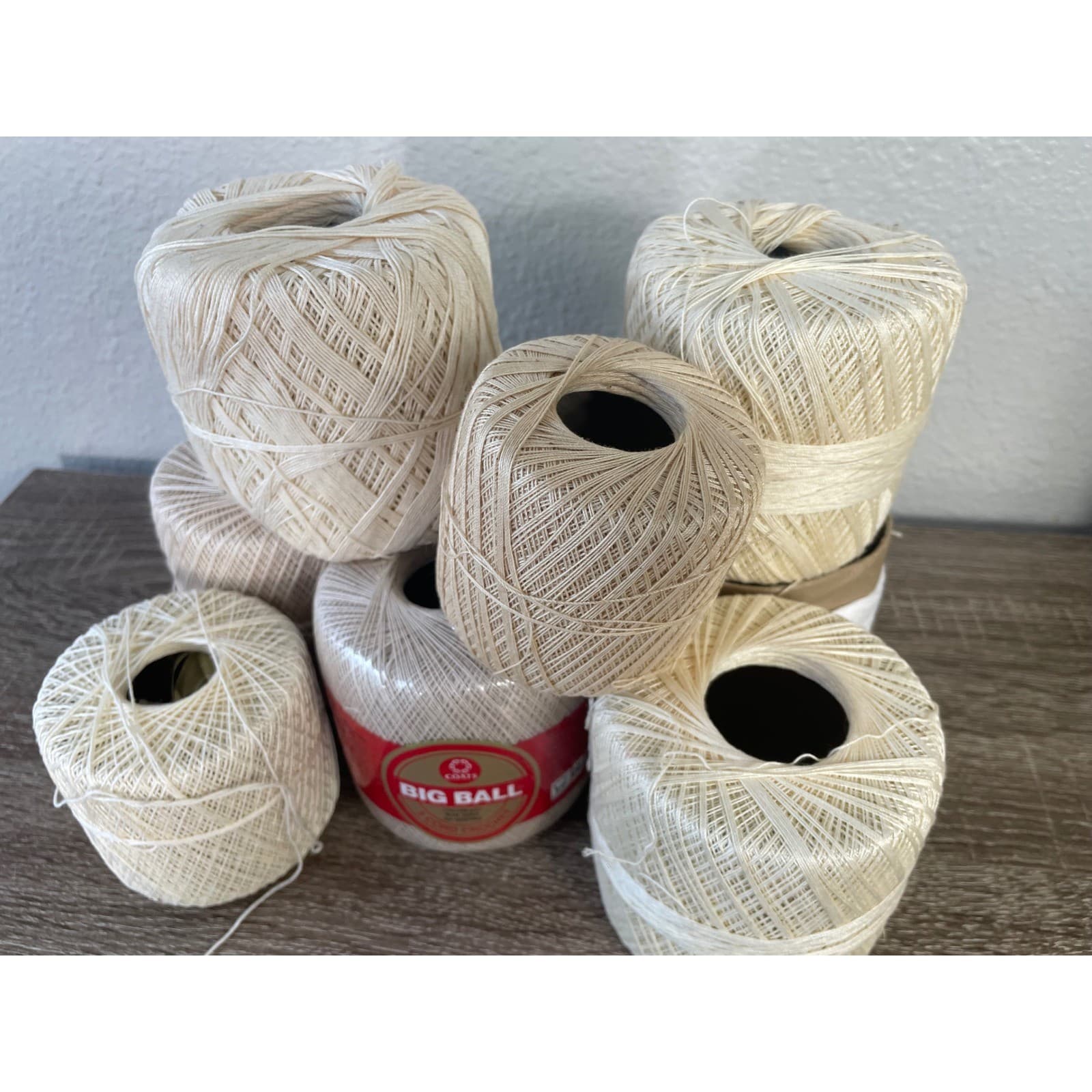 Vintage Coats & Clark Big Ball 3 Cord Crochet Thread Ecru Lot 3 Cotton Spools - Thumbnail 5