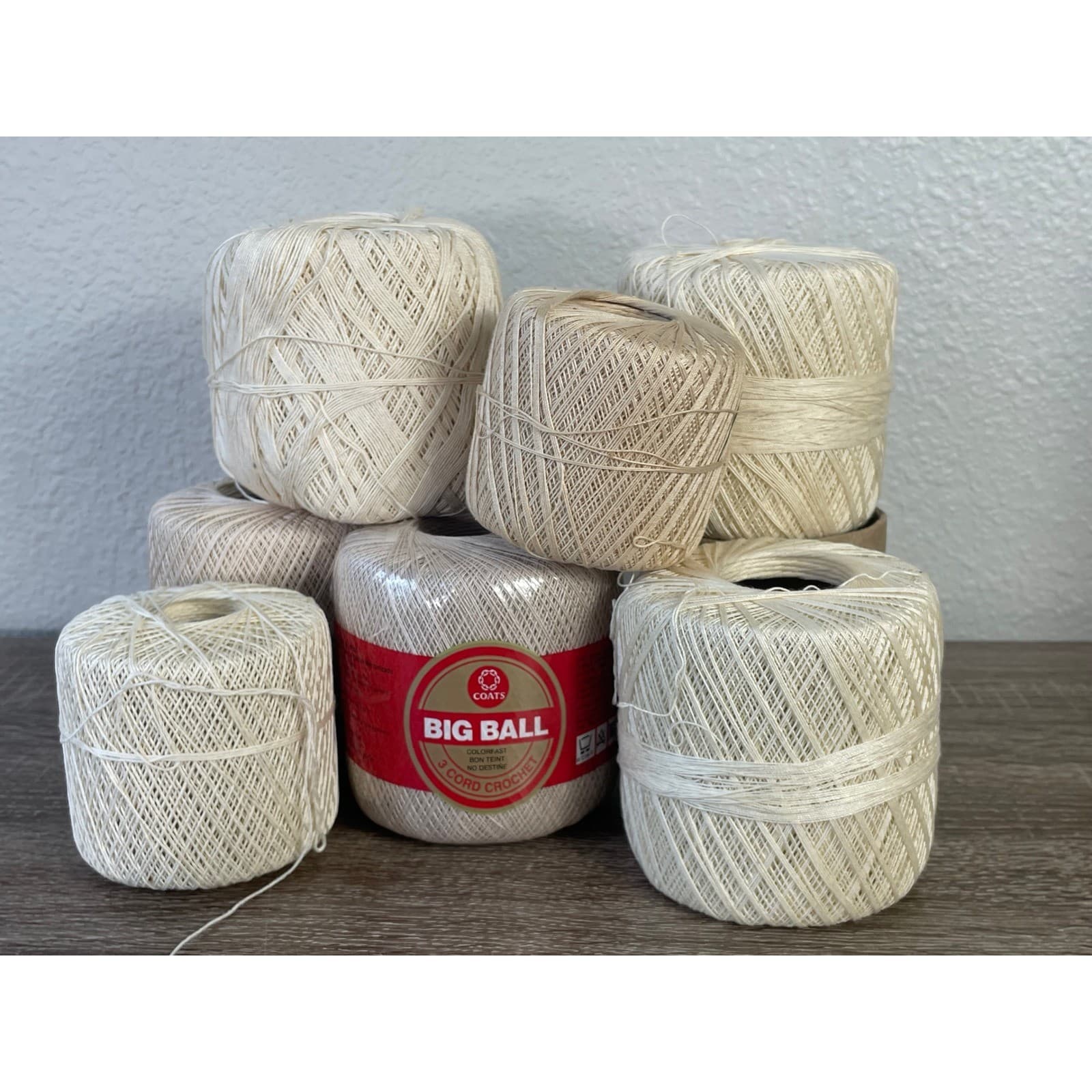Vintage Coats & Clark Big Ball 3 Cord Crochet Thread Ecru Lot 3 Cotton Spools - Thumbnail 3