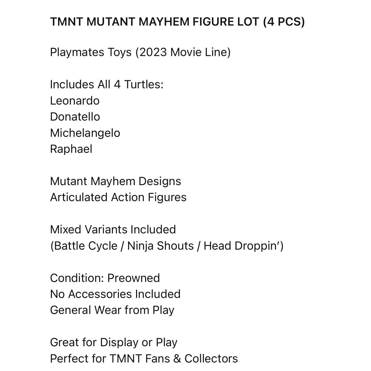 TMNT Mutant Mayhem Figure Lot 4 Leonardo Donatello Michelangelo Raphael - Thumbnail 2