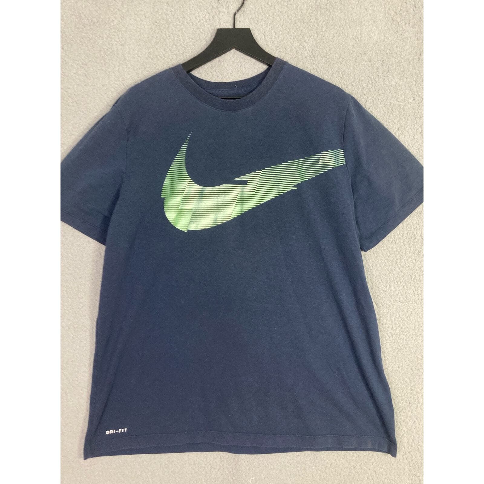 Nike Dri-Fit Mens XL Blue T Shirt Neon Green Gradient Swoosh Athletic Gym Tee - Thumbnail 6