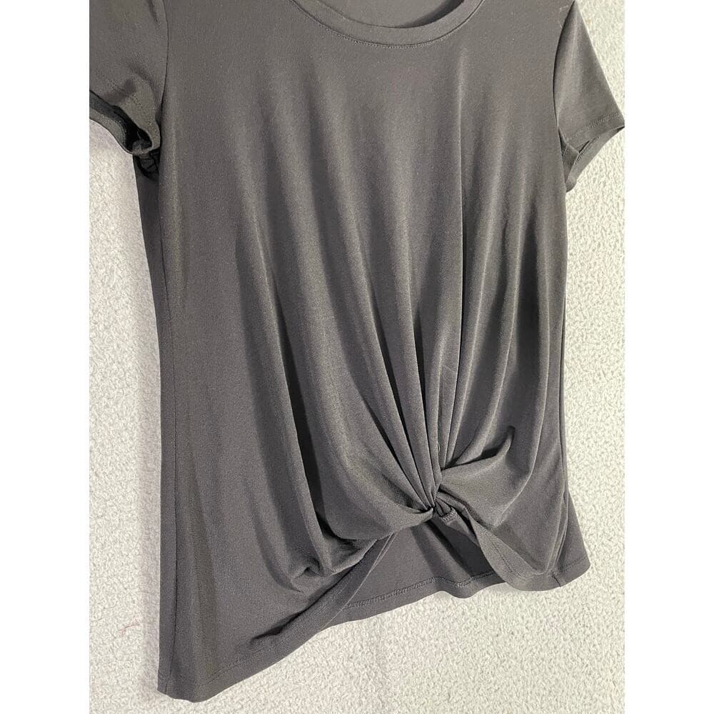 Candie's Knot-Front Scoop Tee Women M Black Soft Stretch Casual Minimalist Basic - Thumbnail 5