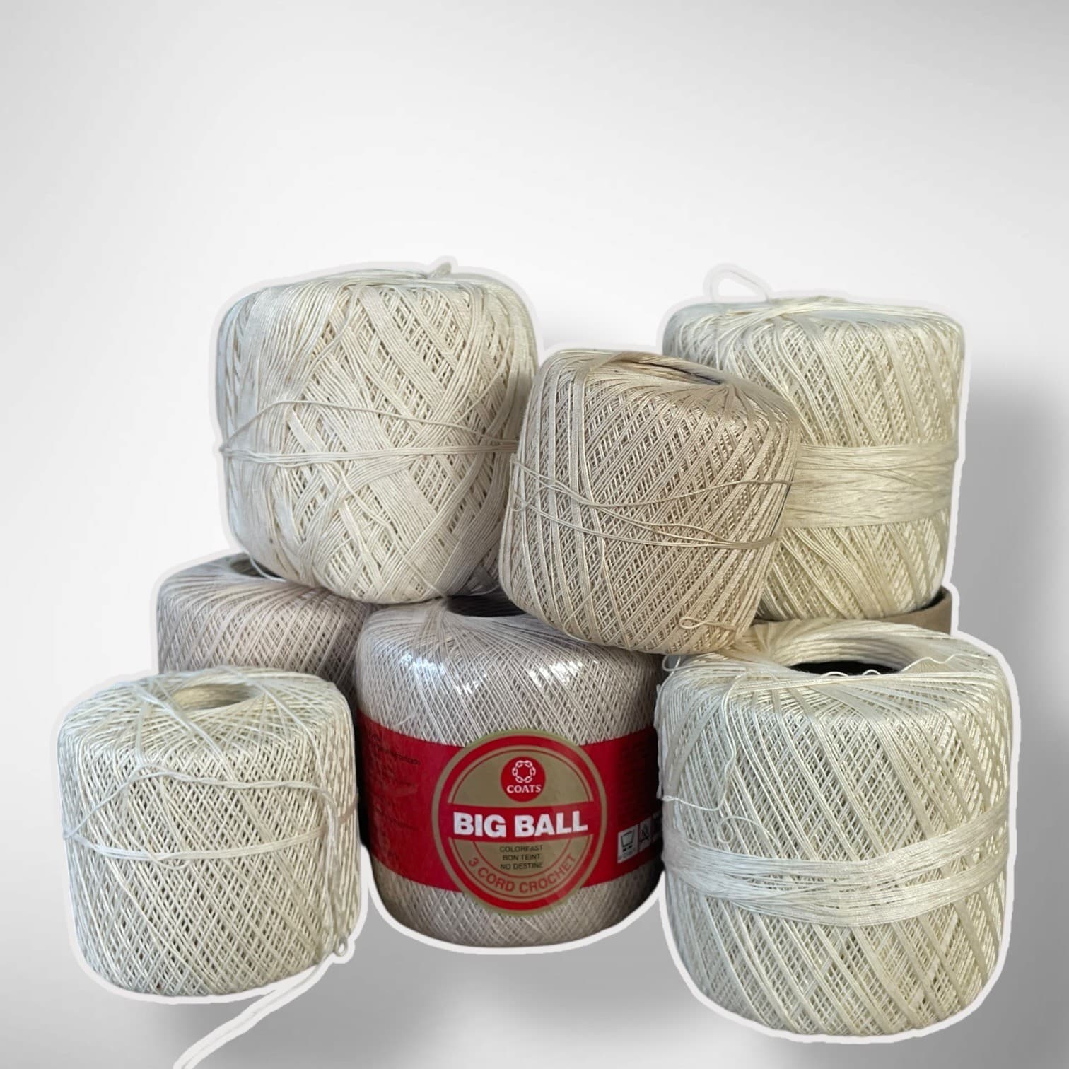 Vintage Coats & Clark Big Ball 3 Cord Crochet Thread Ecru Lot 3 Cotton Spools - Thumbnail 2