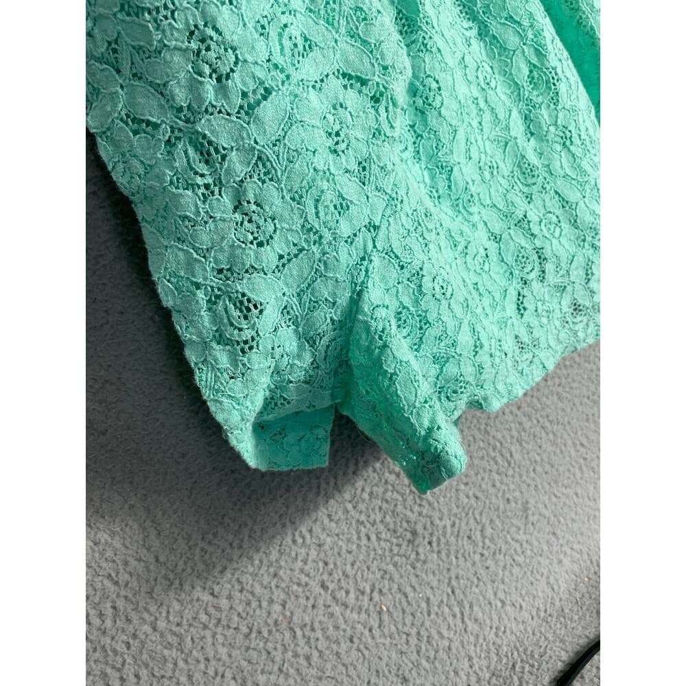 Womens Small Mint Green Lace Romper Spaghetti Strap Fit Flare Summer Outfit - Thumbnail 7