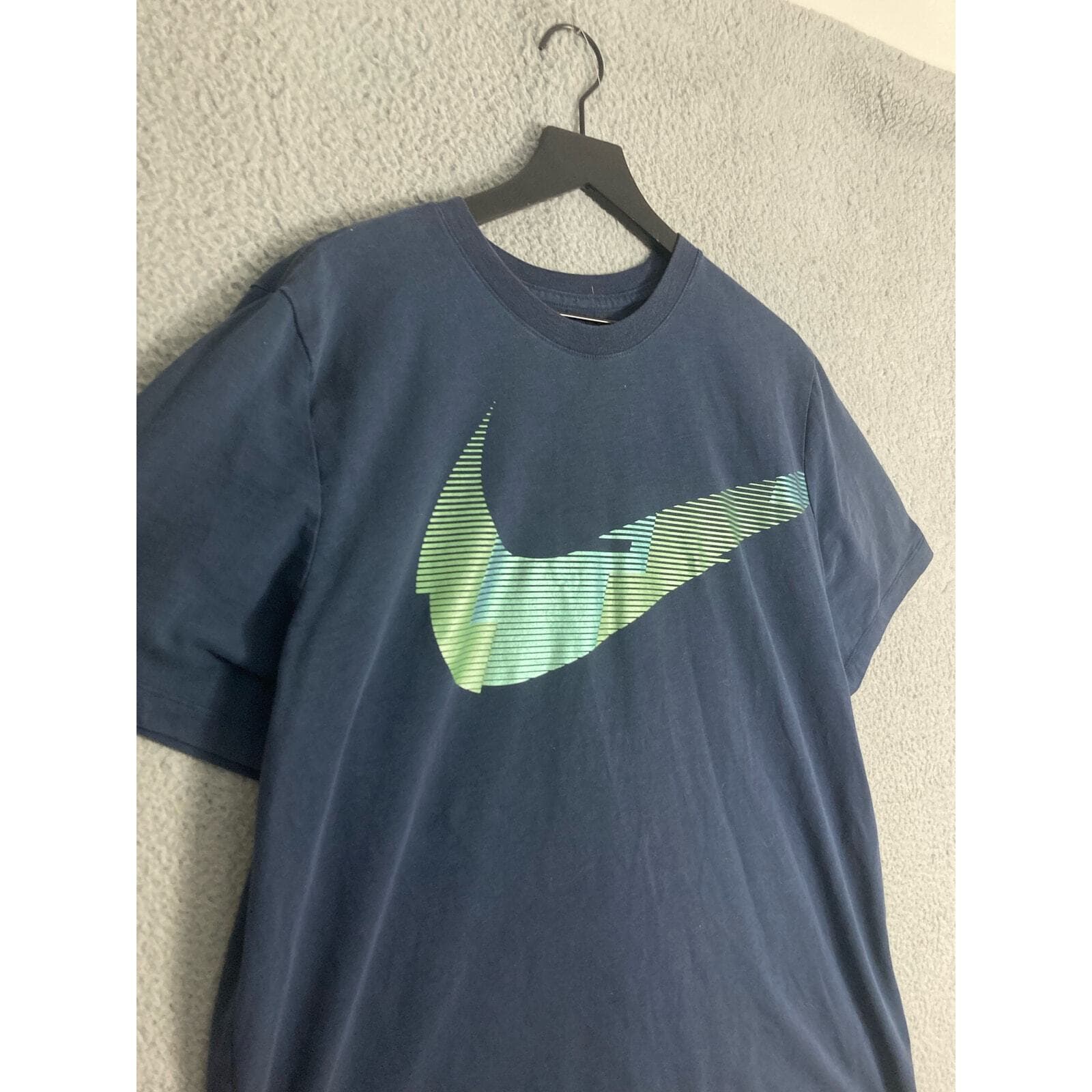 Nike Dri-Fit Mens XL Blue T Shirt Neon Green Gradient Swoosh Athletic Gym Tee - Thumbnail 8