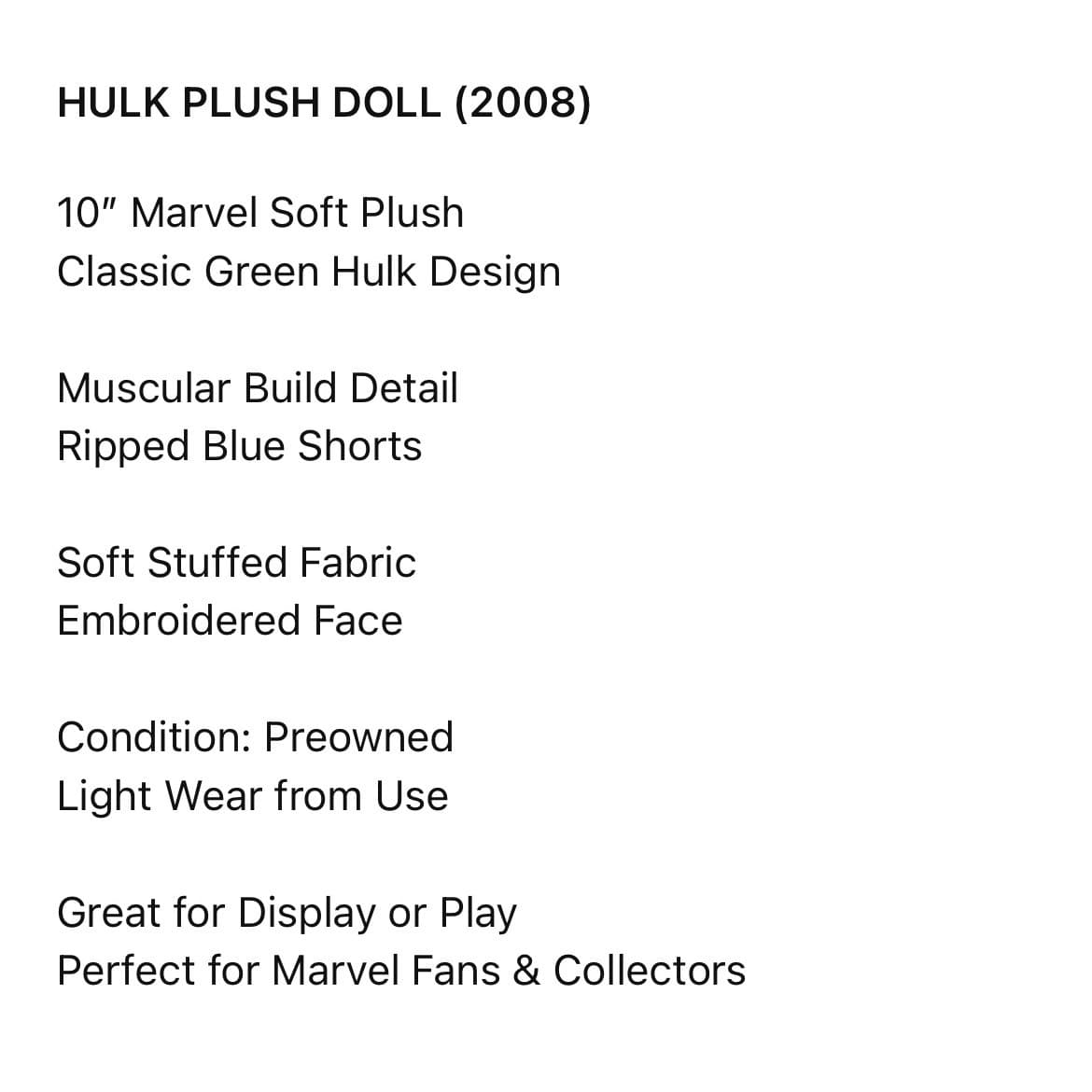 Marvel Hulk Plush 10 Inch Green Stuffed Toy Avengers Soft Doll Collectible - Thumbnail 2