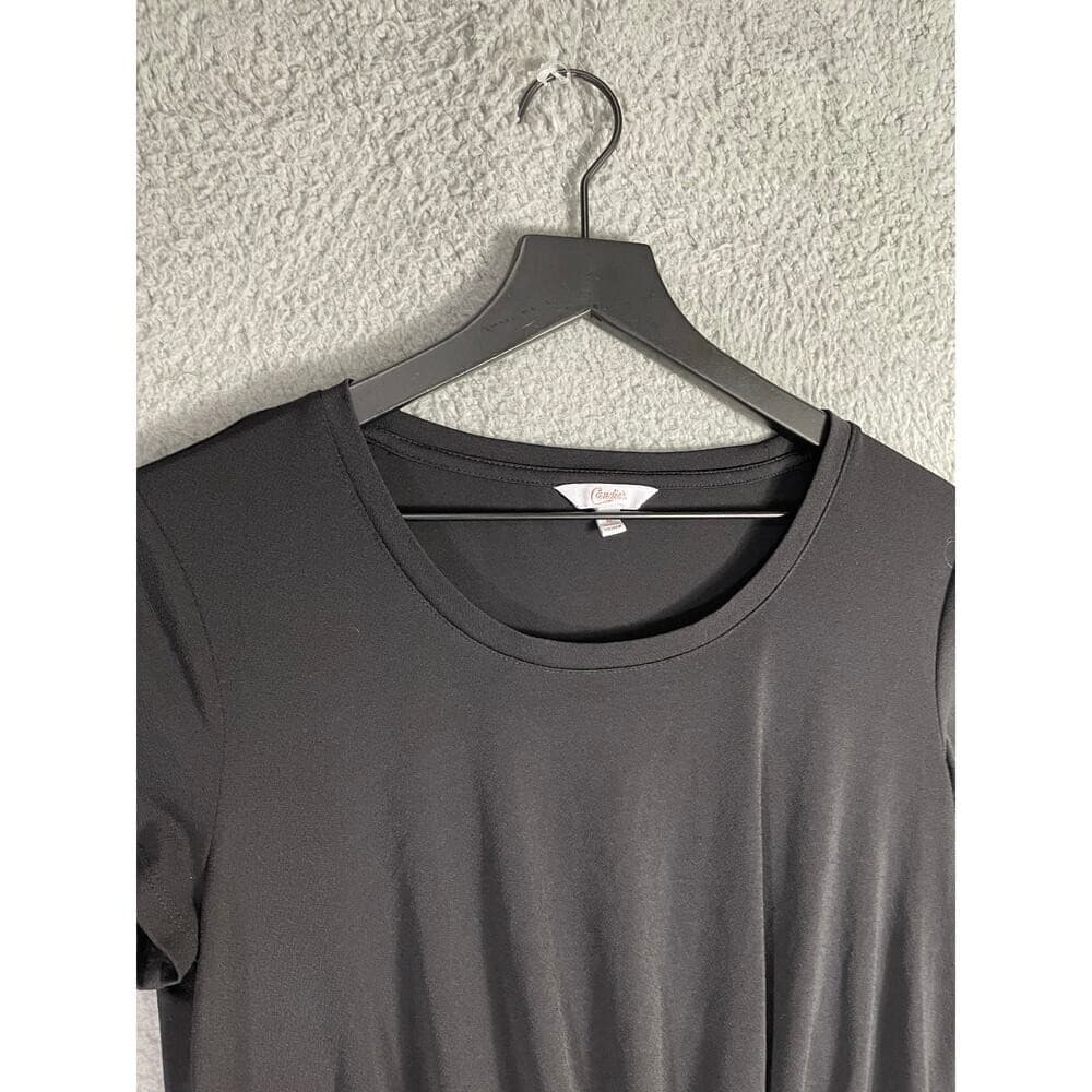 Candie's Knot-Front Scoop Tee Women M Black Soft Stretch Casual Minimalist Basic - Thumbnail 4