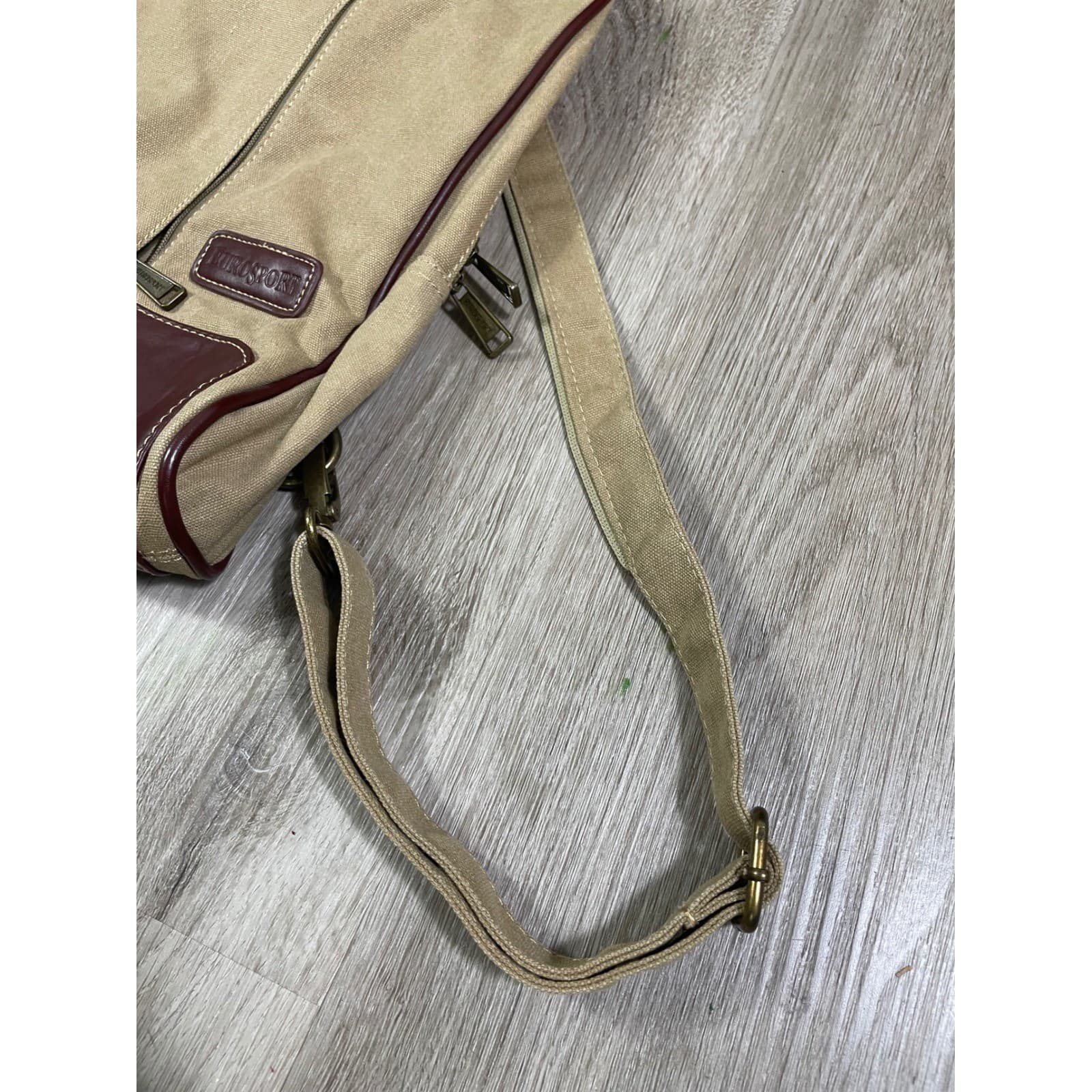 Eurosport Tan Canvas Sling Backpack Brown Faux Leather Zip Travel Bag Vintage - Thumbnail 9