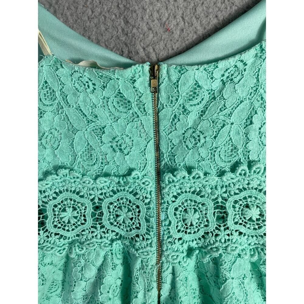 Womens Small Mint Green Lace Romper Spaghetti Strap Fit Flare Summer Outfit - Thumbnail 10