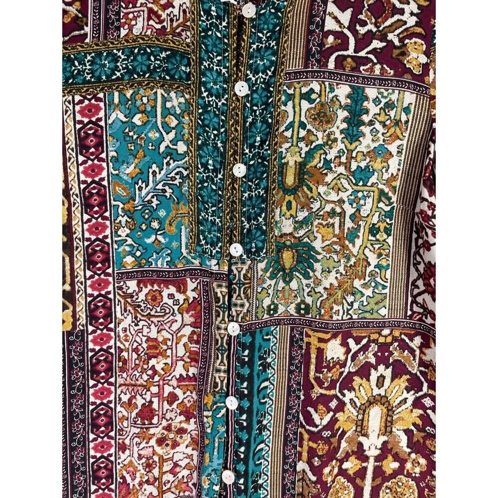 Patchwork Boho Rayon Tunic Blouse Petite Small Long Sleeve Pullover Top J.Jill - Thumbnail 4