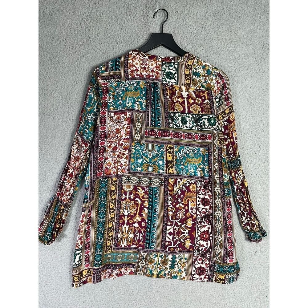 Patchwork Boho Rayon Tunic Blouse Petite Small Long Sleeve Pullover Top J.Jill - Thumbnail 2