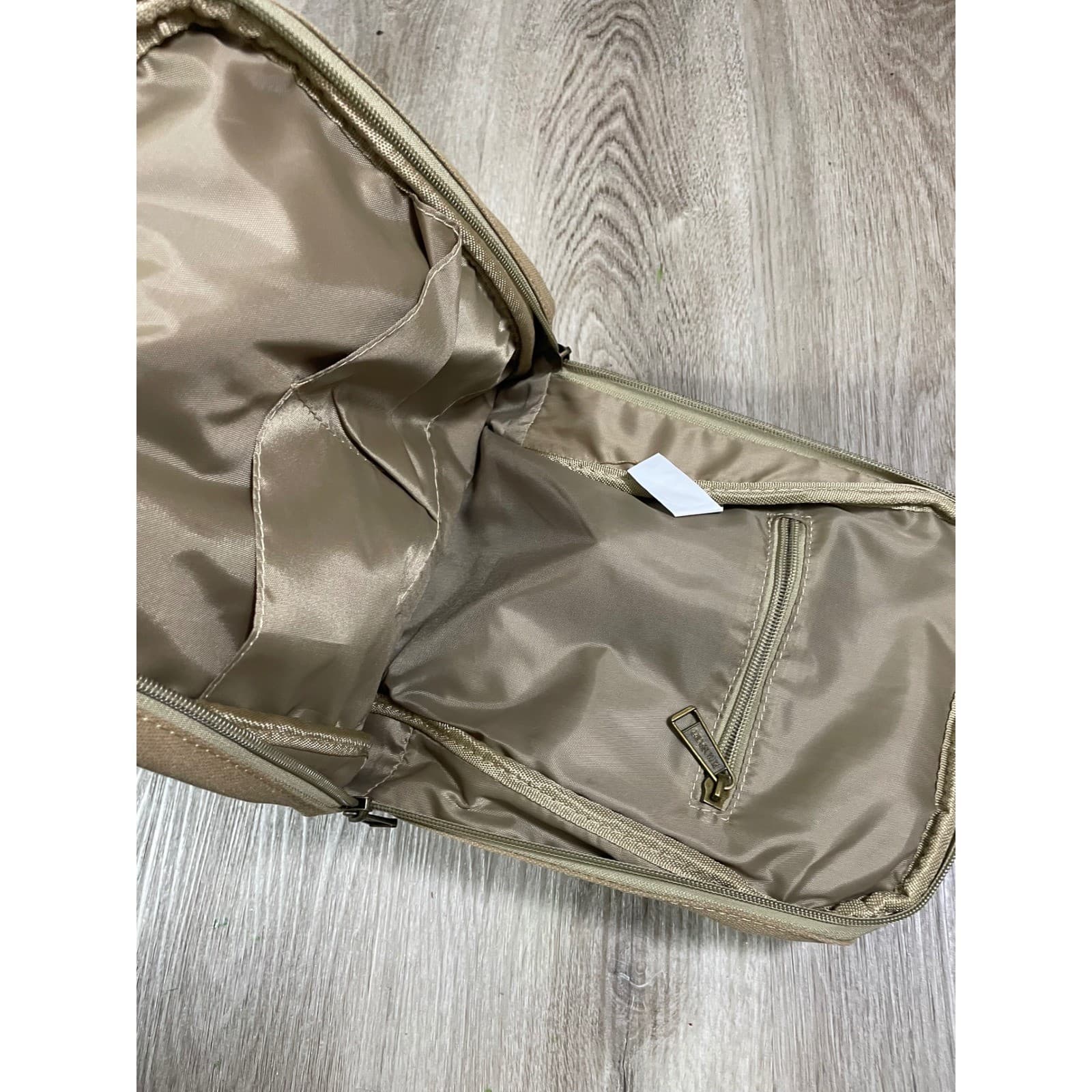 Eurosport Tan Canvas Sling Backpack Brown Faux Leather Zip Travel Bag Vintage - Thumbnail 14