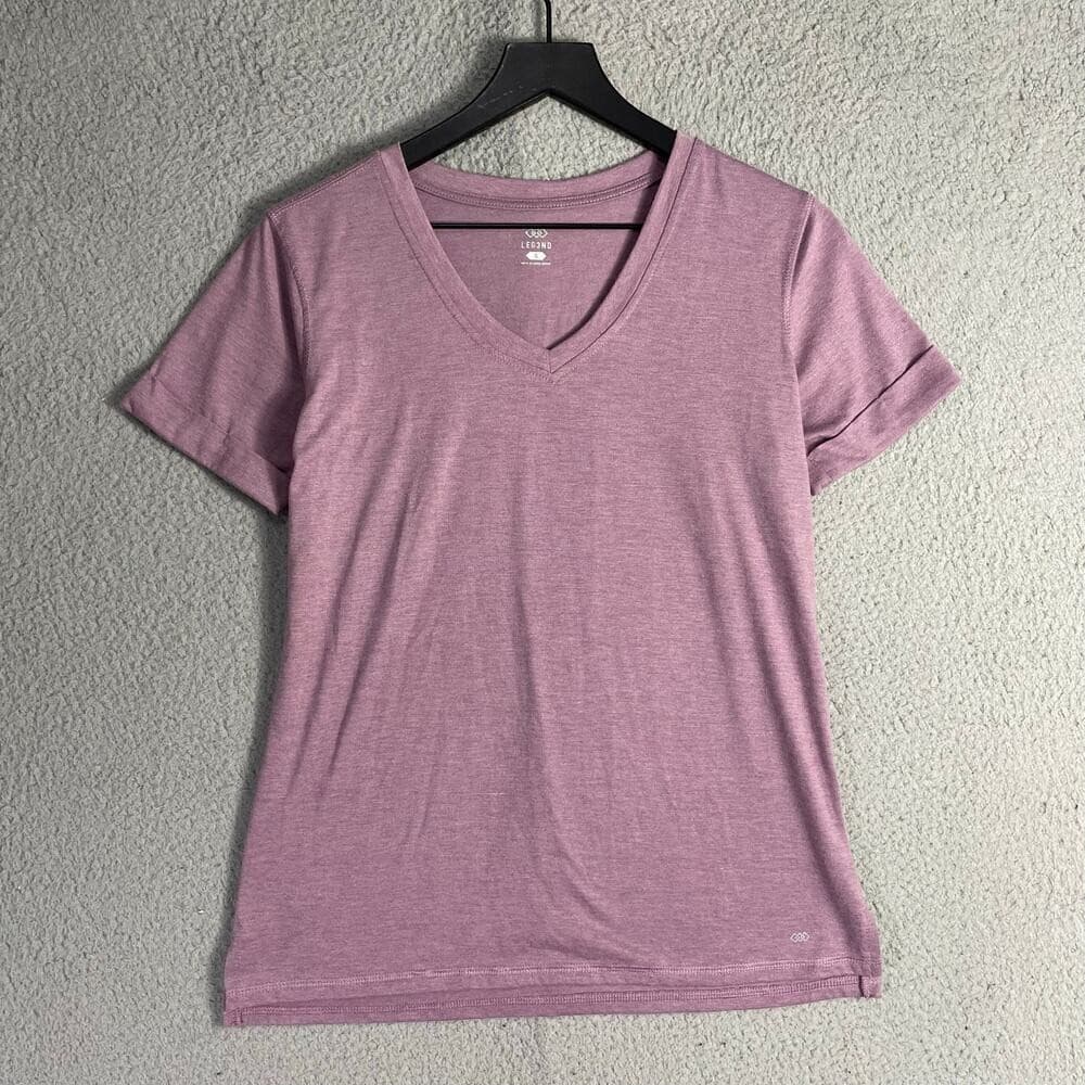 Pink V-Neck Lightweight Performance Tee Short Sleeve Polyester Shirt Women S - Thumbnail 3