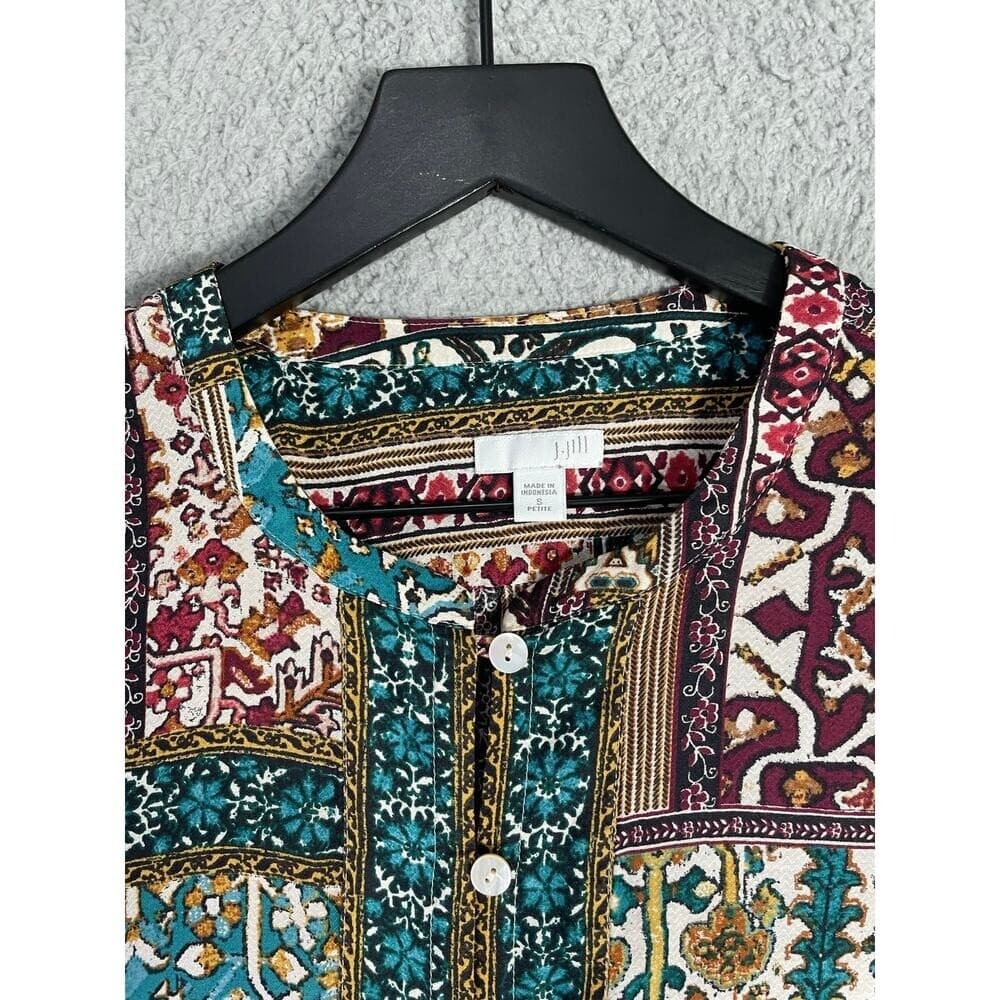 Patchwork Boho Rayon Tunic Blouse Petite Small Long Sleeve Pullover Top J.Jill - Thumbnail 5