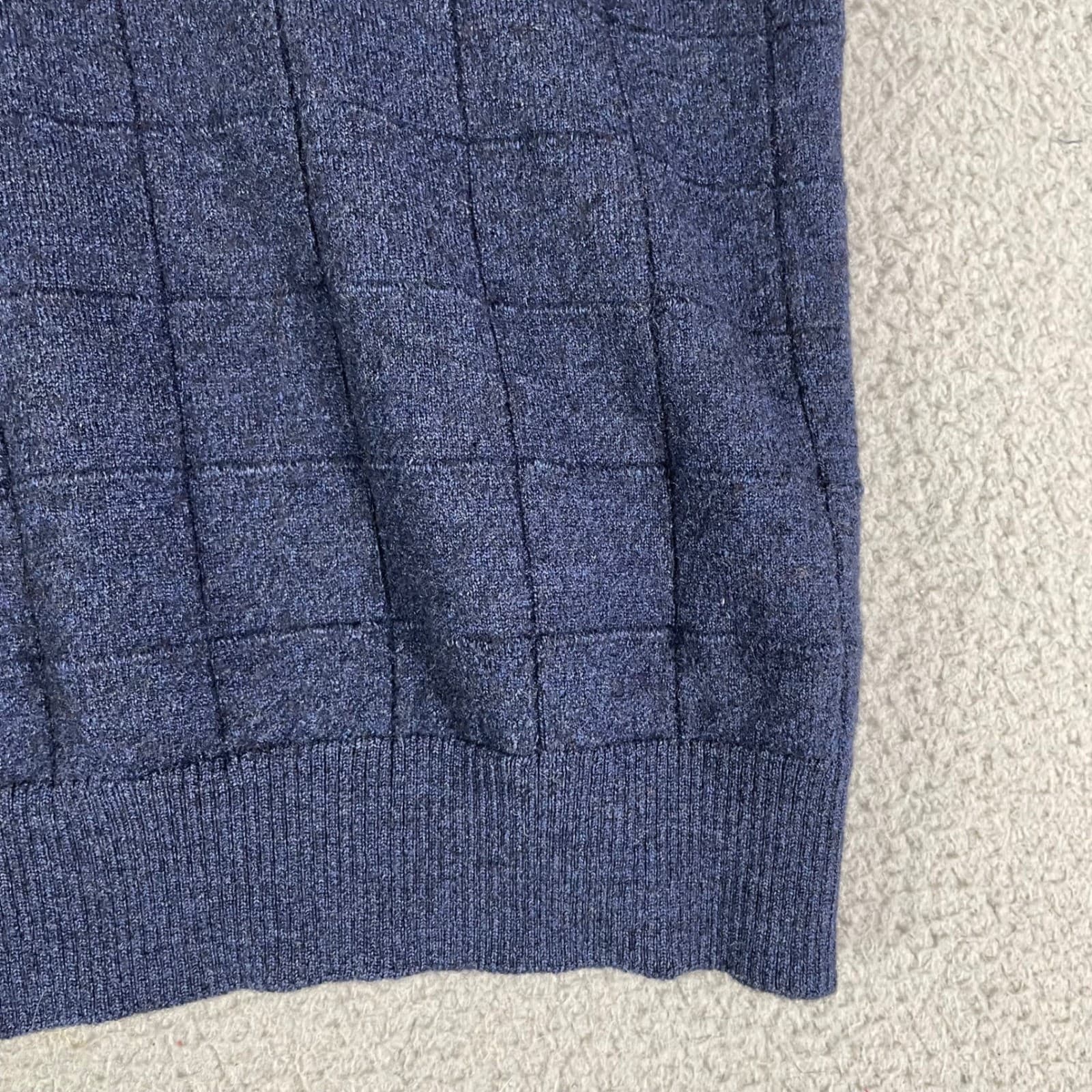 John Ashford Navy Blue V-Neck Sweater Vest Textured Knit Made in Italy Mens - Thumbnail 7